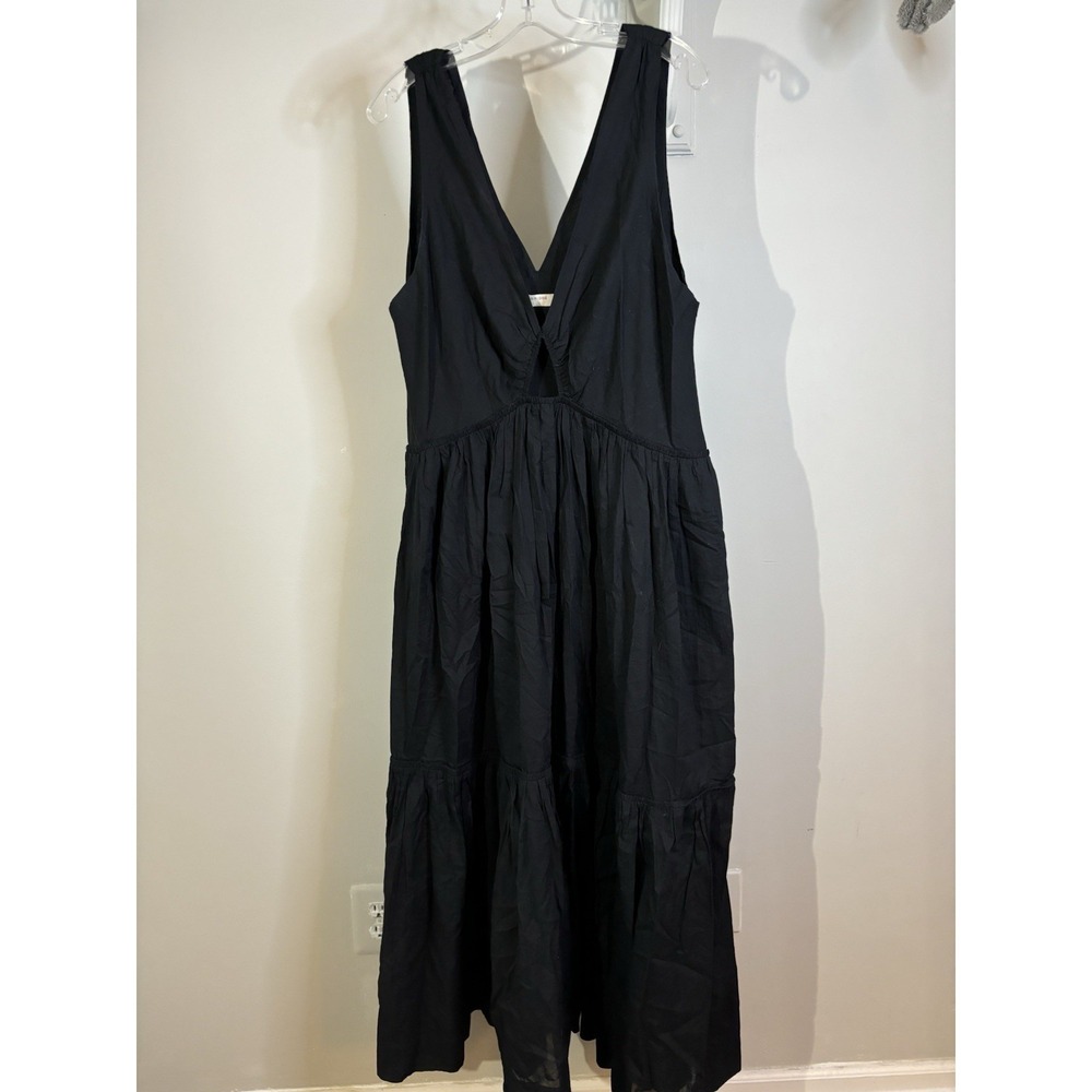 BEC + BRIDGE Black V Neck Tiered Maxi Cotton Dress L Cut Out